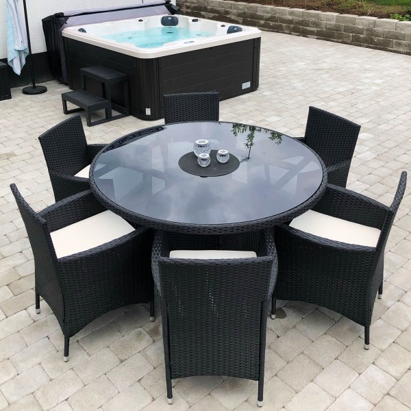 Rund matgrupp utemöbler | 6 stolar | Dynor ingår | Lyfco Tylösand Rund matgrupp utemöbler | 6 stolar | Dynor ingår | Lyfco Tylösand