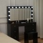Sminkbord med LED-spegel | 14 lampor, 7 lådor & kristallhandtag | Svart Sminkbord med LED-spegel | 14 lampor, 7 lådor & kristallhandtag | Svart